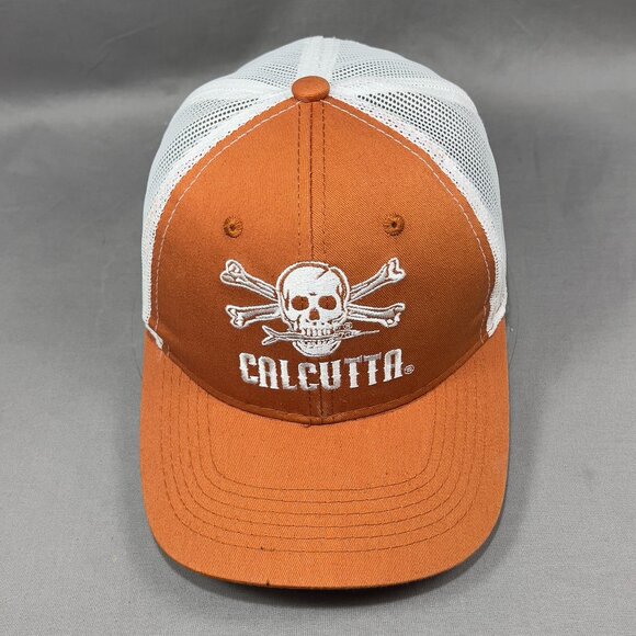 Calcutta Snap Back Cap Hat Orange Outdoor Trucker Mesh Fishing Gear Mens - Picture 7 of 14